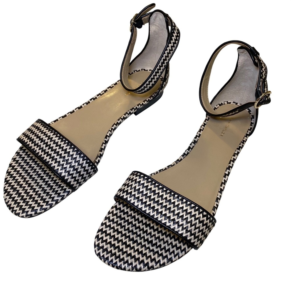 Ann Taylor Woven Ankle Strap Flat Sandals Women's‎ Size 11M Black White